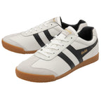 Pair of Gola Harrier sneakers in off-white leather with black stripes and gum soles