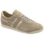 Gola women's trainer in light brown suede with gold stripes and Gola logo