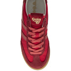 The top-down view of a single red Gola sneaker, highlighting the laces and logo.