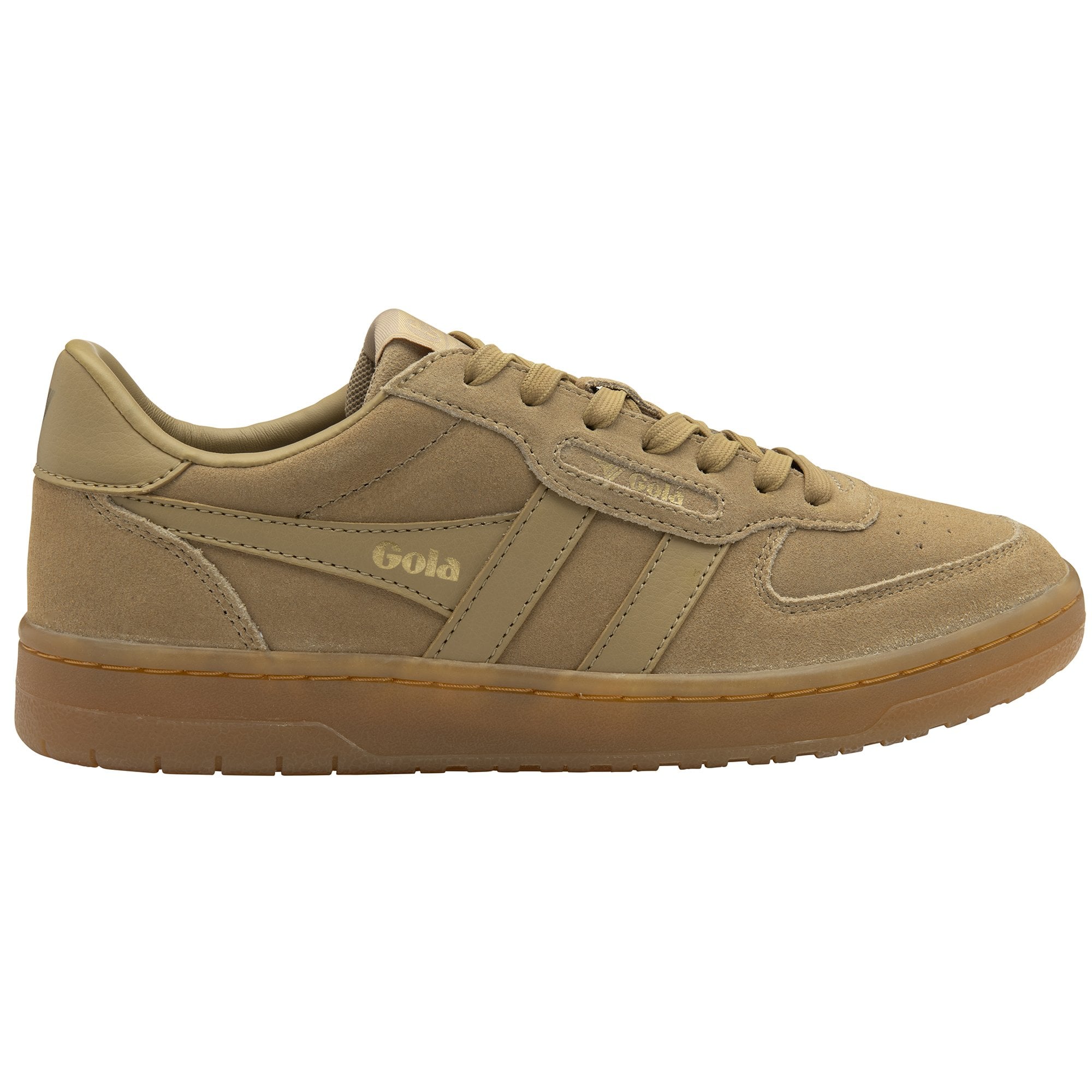 Gola men's low-top sneakers in tan suede with a gum sole