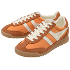 Pair of Gola Harrier trainers in orange with brown suede trim and white stripes