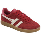 Gola Harrier Suede Trainers in red with white stripes and a gum sole